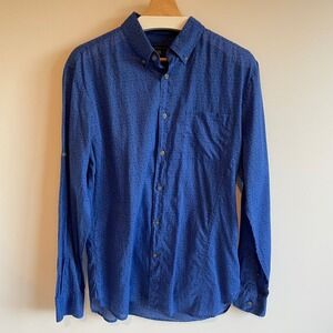 John Varvatos USA Men's M Blue Ditsy Floral Print Long Sleeve Button Up Shirt‎